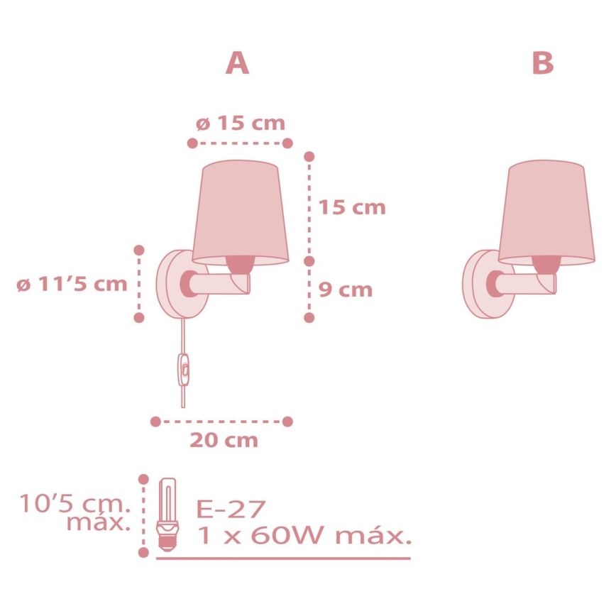 Dalber 82219S - Wand Lamp voor Kinderen STAR LIGHT 1xE27/60W/230V roze