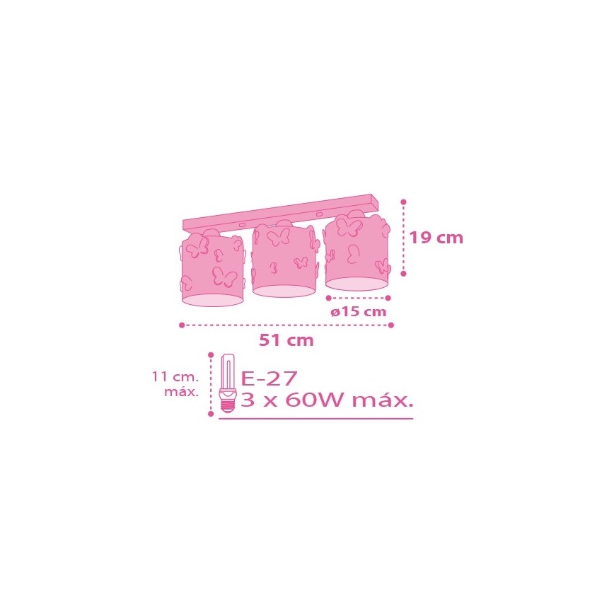 Dalber D-62143 - Plafonnière kinderkamer BUTTERFLY 3xE27/60W/230V