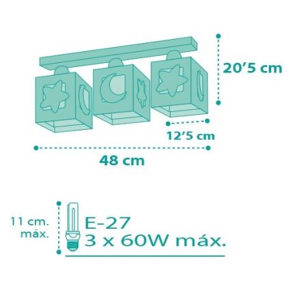 Dalber D-63233NH - Plafonnière kinderkamer MOONLIGHT 3xE27/60W/230V