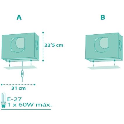 Dalber D-63238H - Wandlamp kinderkamer MOONLIGHT 1xE27/60W/230V