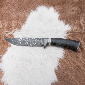 Damascus jachtmes 13,8 cm Berk/kameel been