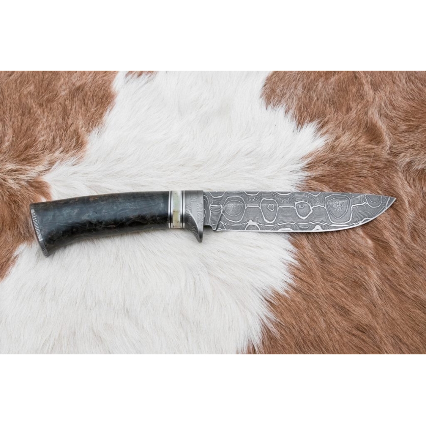 Damascus jachtmes 13,8 cm Berk/kameel been