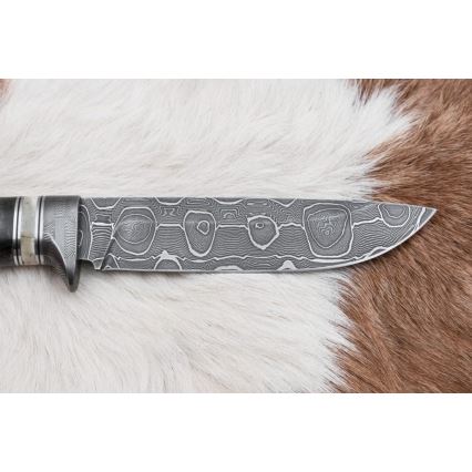 Damascus jachtmes 13,8 cm Berk/kameel been