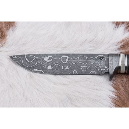 Damascus jachtmes 13,8 cm Berk/kameel been