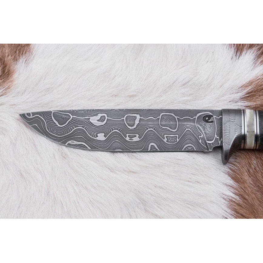 Damascus jachtmes 13,8 cm Berk/kameel been