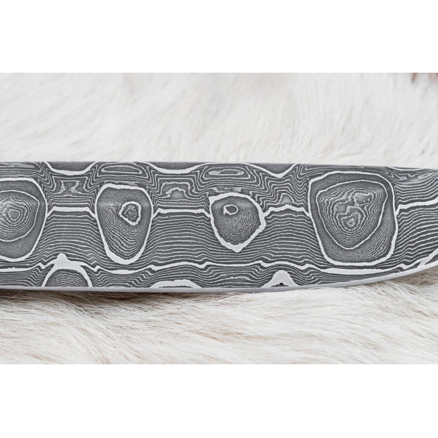 Damascus jachtmes 13,8 cm Berk/kameel been