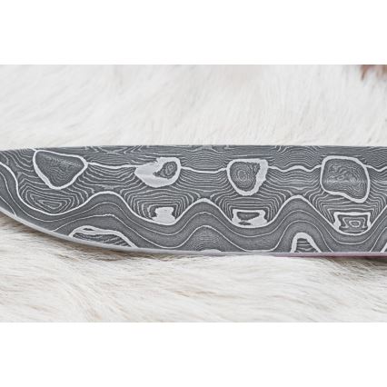 Damascus jachtmes 13,8 cm Berk/kameel been