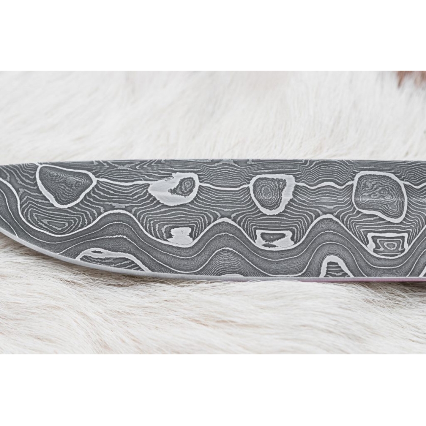 Damascus jachtmes 13,8 cm Berk/kameel been