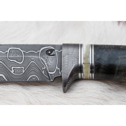 Damascus jachtmes 13,8 cm Berk/kameel been