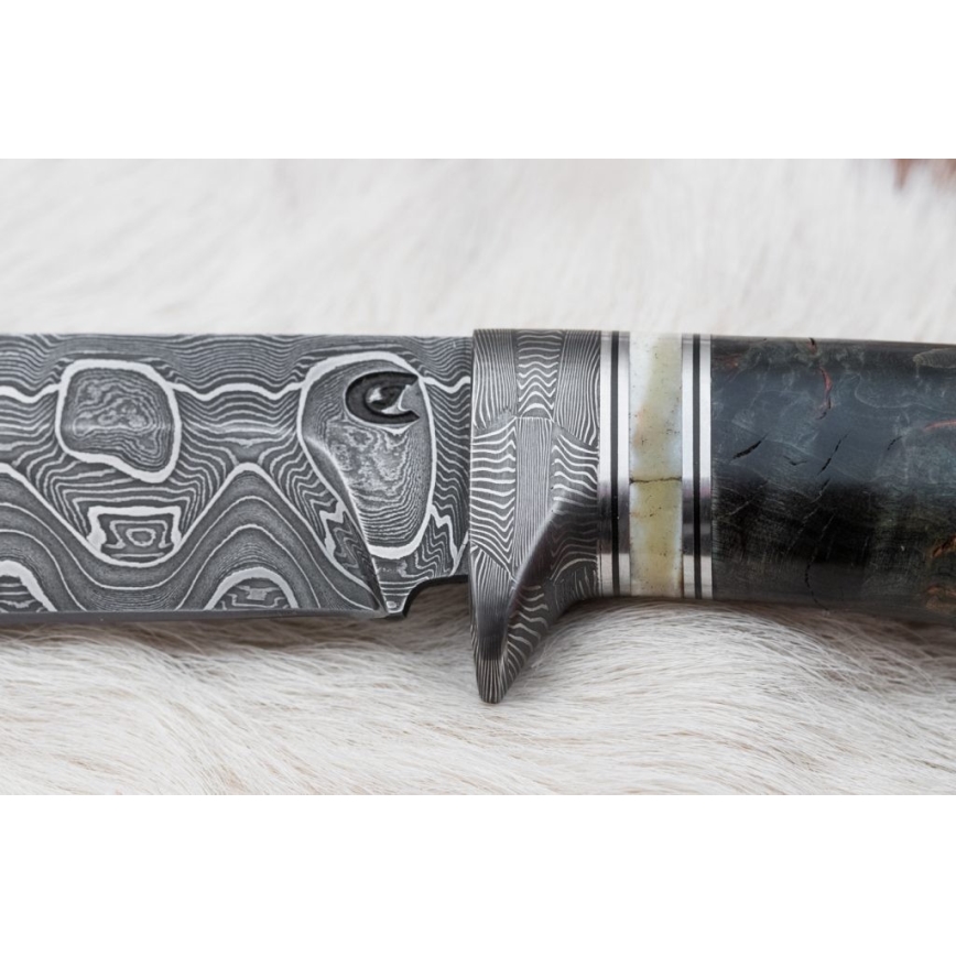 Damascus jachtmes 13,8 cm Berk/kameel been