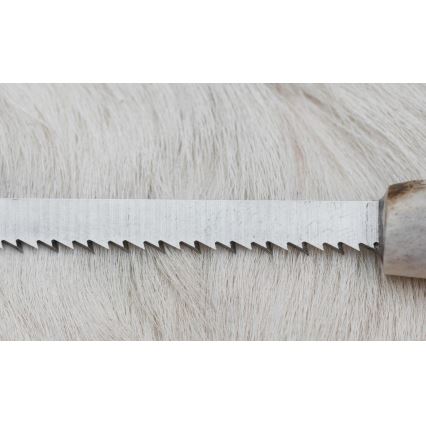 Damascus jachtmes met minizaag 11 cm herten gewei