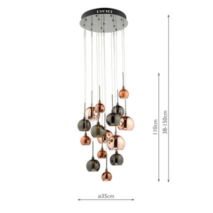 Där Lighting AUR1564 - Suspension sur câble AURELIA 15xG4/10W/230V noir/cuivré