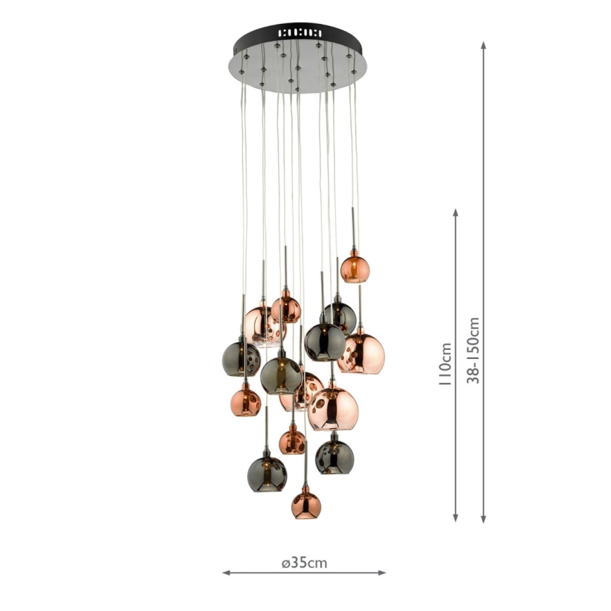 Där Lighting AUR1564 - Suspension sur câble AURELIA 15xG4/10W/230V noir/cuivré