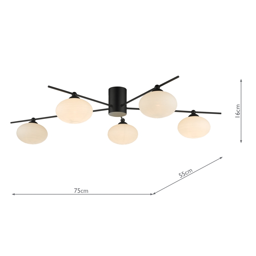 Där Lighting JAS5422 - Plafonnier JASPER monté en surface 5xG9/25W/230V noir