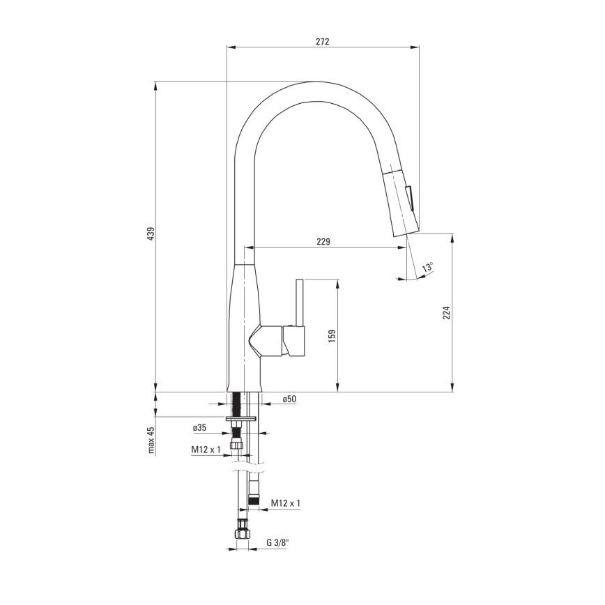 Deante BDH_072M - Robinet d'évier avec douchette extractible LUKRECJA chrome brillant