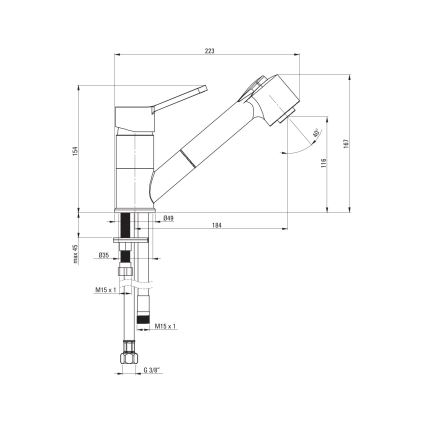 Deante BDN_071M - Robinet d'évier avec douchette extractible NARCYZ chrome brillant