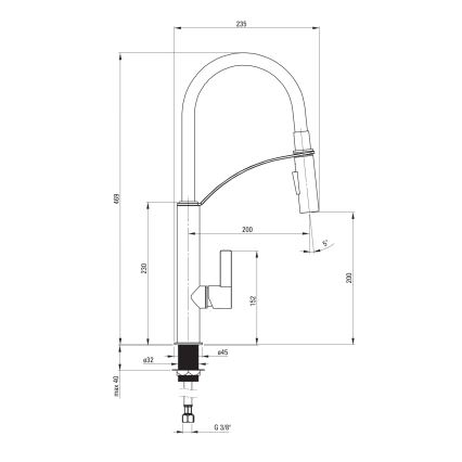 Deante BGB_B720 - Kraan voor gootsteen met flexibele arm GERBERA zwart/chroom