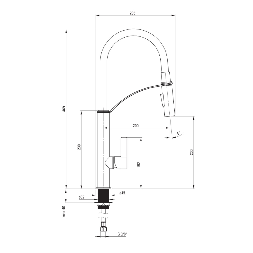 Deante BGB_B720 - Kraan voor gootsteen met flexibele arm GERBERA zwart/chroom