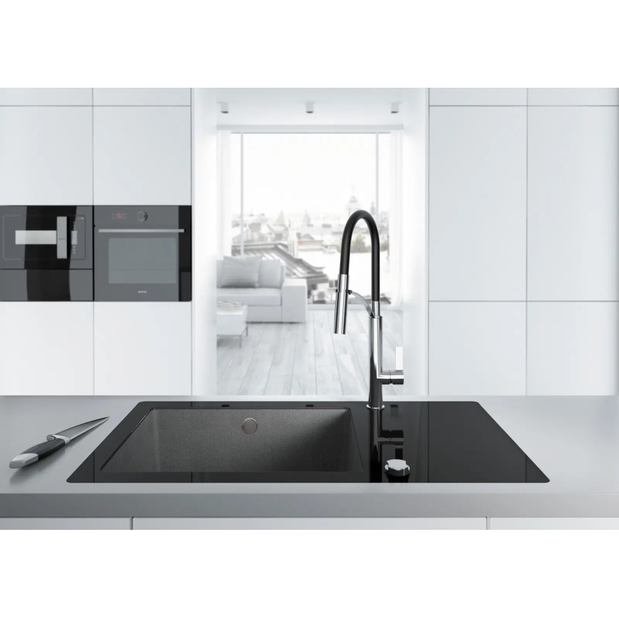 Deante BGB_B720 - Robinet d'évier avec bras flexible GERBERA noir/chrome