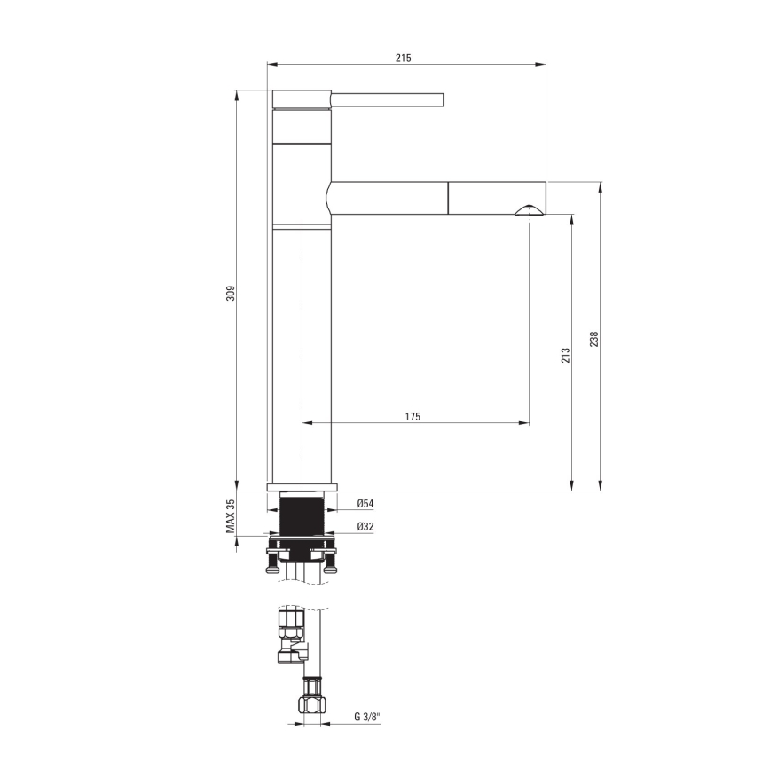 Deante BGE_022K - Wastafelkraan ORA met uittrekbare sproeikop, 30,9 cm, glanzend chroom