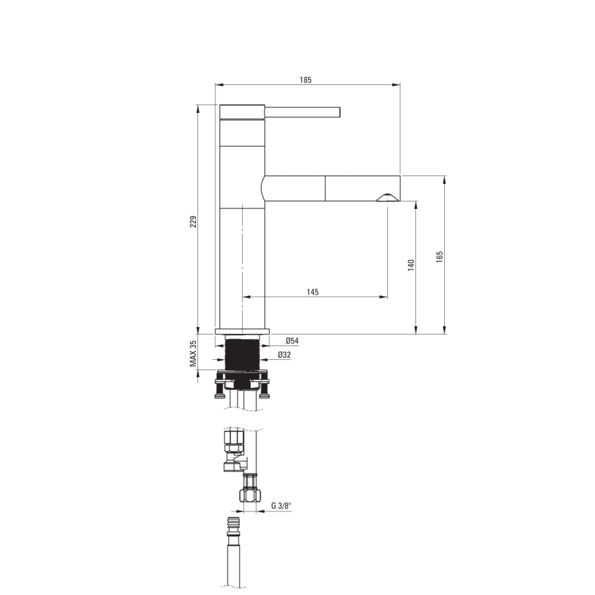 Deante BGE_022M - Mitigeur pour lavabo ORA 22,9 cm avec douchette extractible, finition chrome brillant