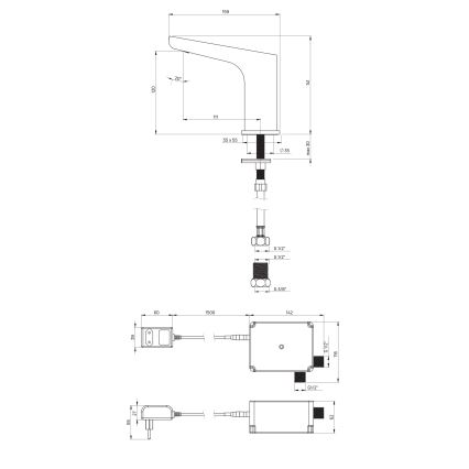 Deante BQH_028V - Robinet de vasque sans contact HIACYNT 230/6V chrome brillant