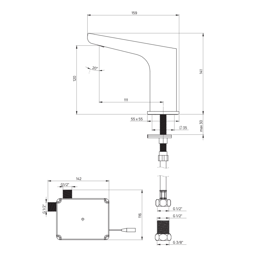 Deante BQH_N28R - Robinet de vasque sans contact HIACYNT 4xAA noir