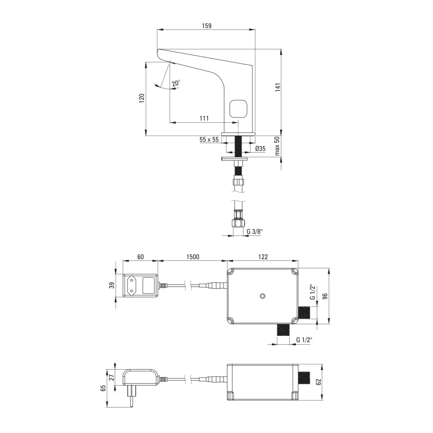 Deante BQH_N29V - Contactloos wastafelkraan met temperatuurregeling HIACYNT 230/6V zwart