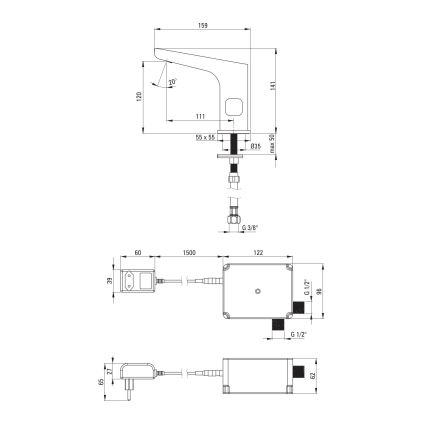 Deante BQH_N29V - Touchless wastafelmengkraan met temperatuurregeling HIACYNT 230/6V zwart