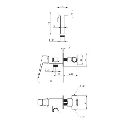 Deante BQL_034M - Mitigeur pour bidet avec douchette pour installation encastrée BLUR, chrome brillant