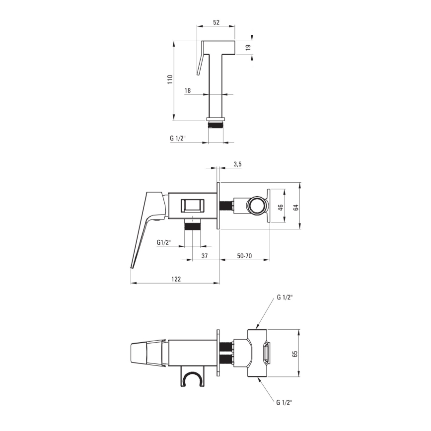 Deante BQL_034M - Mitigeur de bidet avec douchette hygiénique pour installation encastrée BLUR chrome brillant