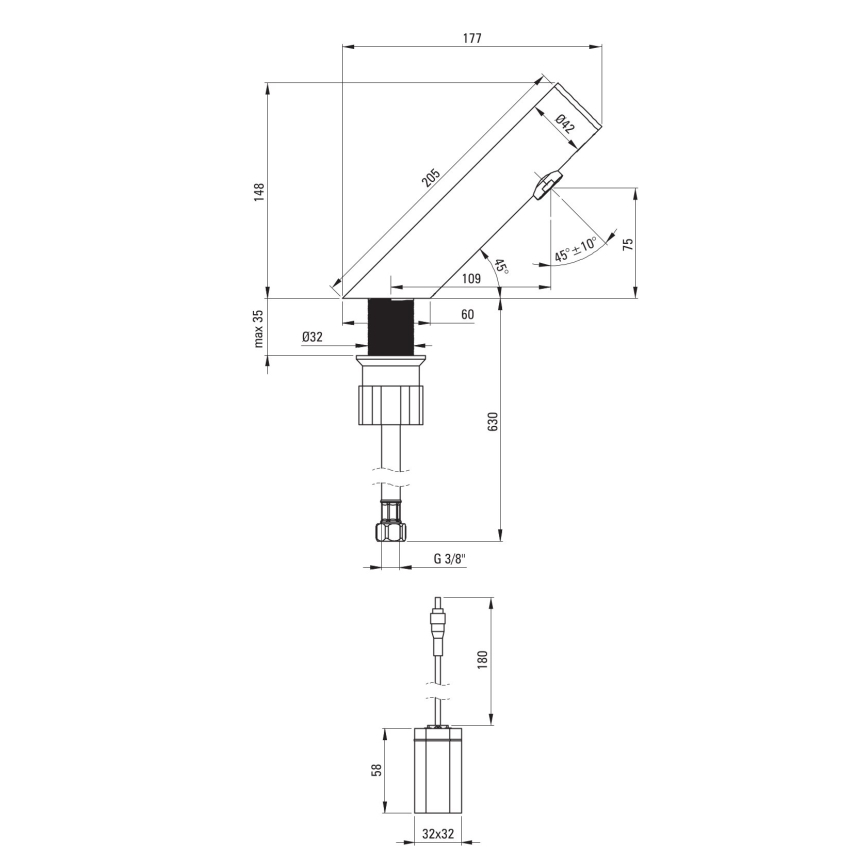 Deante BQR_P28R - Robinet de vasque sans contact SENSE 4xAA acier poli