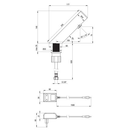 Deante BQR_P28V - Robinet de vasque sans contact SENSE 230/6V acier poli