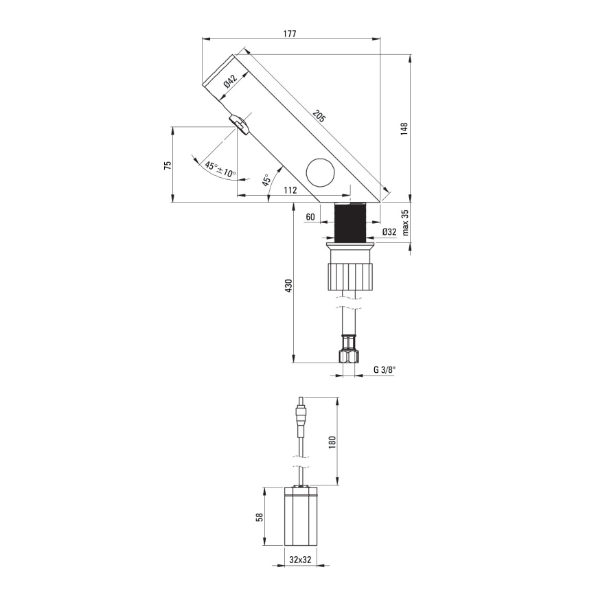 Deante BQR_P29R - Touchless wastafelmengkraan met temperatuurregeling SENSE 4xAA gepolijst staal