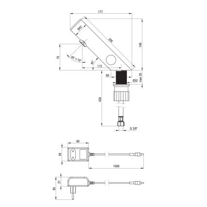 Deante BQR_P29V- Robinet de vasque sans contact avec régulation de température SENSE 230/6V acier poli