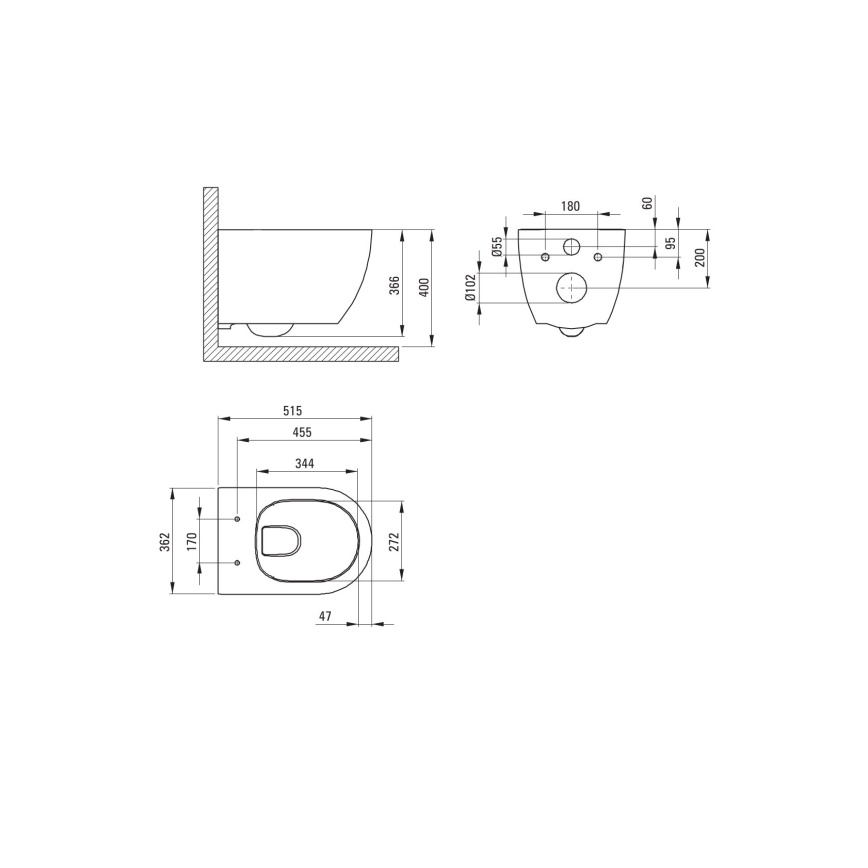 Deante CGRD6ZPW - Wandtoilet met toiletbril ROUND keramiek/wit