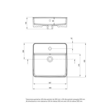 Deante CGS_6U4B - Aanrecht wastafel met een kraangat SQUARE 42x42 cm keramiek/wit