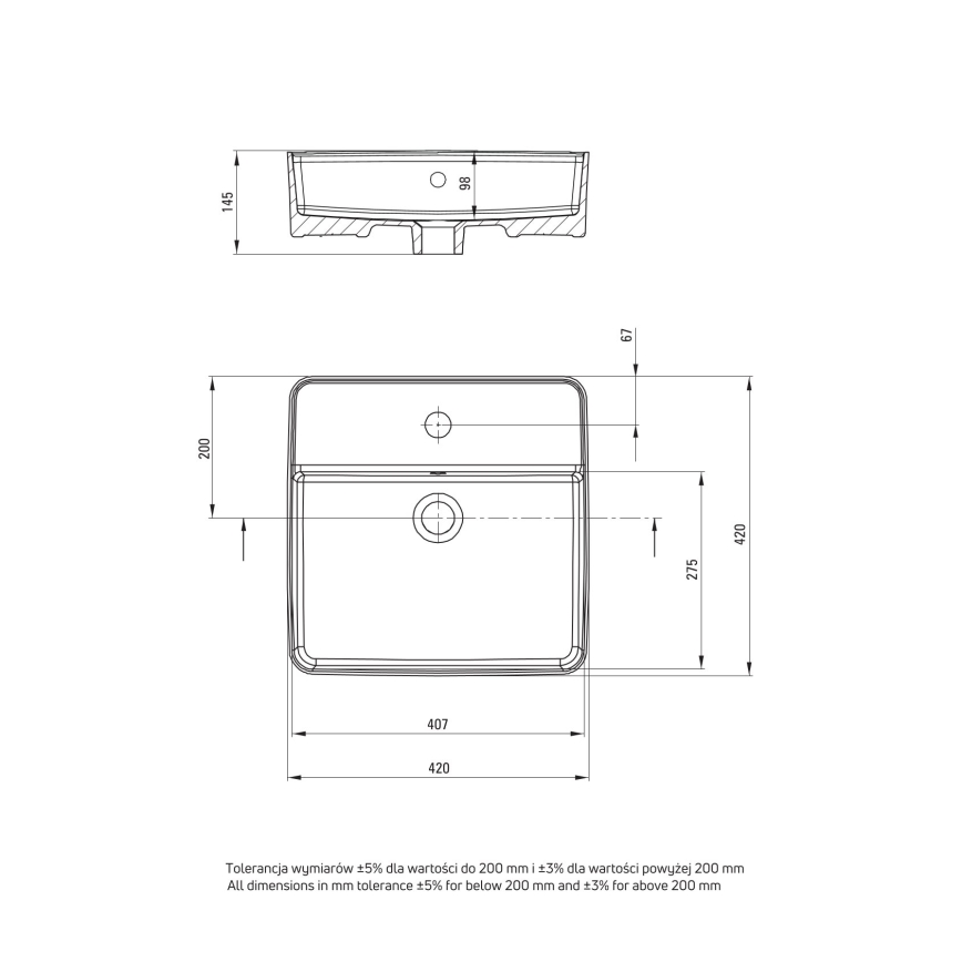 Deante CGS_6U4B - Aanrecht wastafel met een kraangat SQUARE 42x42 cm keramiek/wit