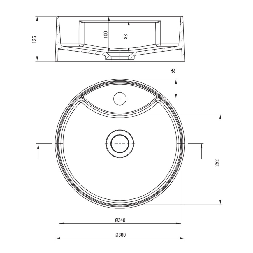 Deante CQS_NU4B - Opzetwastafel met kraangat SILIA Ø 36 cm graniet/zwart