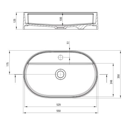 Deante CQS_SU6B - Wastafel SILIA voor montage op werkblad met kraangat, 35 x 55 cm, graniet/metalliek grijs