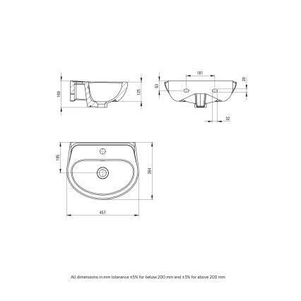 Deante - Wandgemonteerde wastafel JASMIN 45,7x36,4 + wastafelkraan LEMON