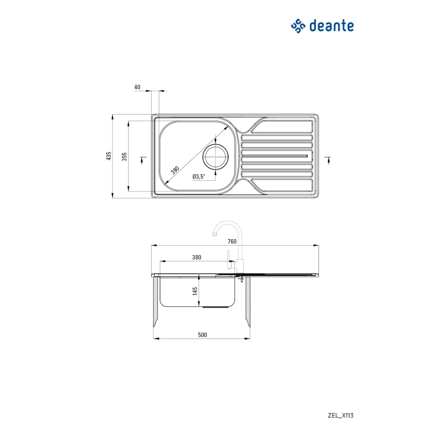 Deante ZEL_0113 - Évier de cuisine LEGATO 43,5x76 cm satin
