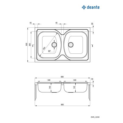 Deante ZM5_0200 - Évier de cuisine TANGO 50x80 cm satiné