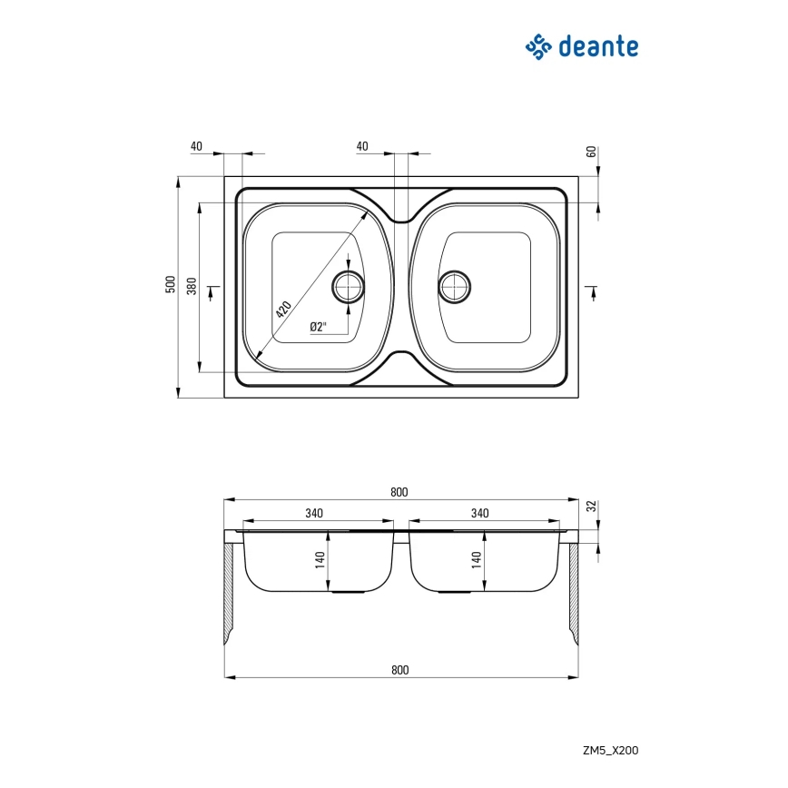 Deante ZM5_0200 - Évier de cuisine TANGO 50x80 cm satiné