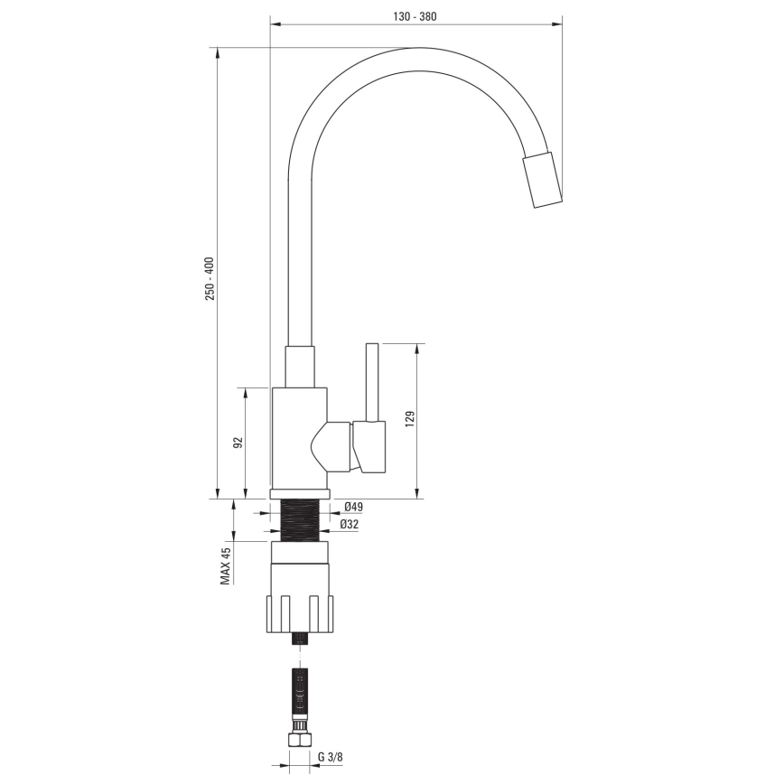 Deante ZQJN5103 - Évier de cuisine EVORA 50x50 cm + robinet d'évier avec bras flexible granit/beige