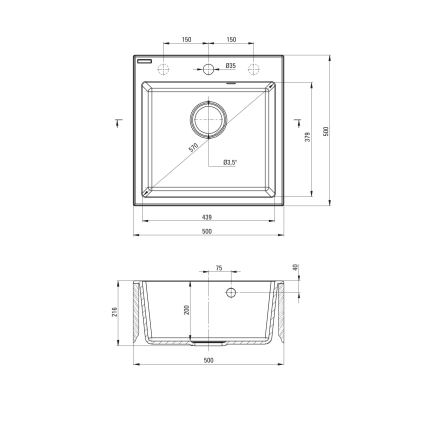 Deante ZQJN5103 - Évier de cuisine EVORA 50x50 cm + robinet d'évier avec bras flexible granit/beige