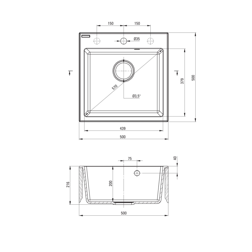 Deante ZQJN5103 - Évier de cuisine EVORA 50x50 cm + robinet d'évier avec bras flexible granit/beige