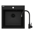 Deante ZQJNN103 - Gootsteen EVORA 50x50 cm + gootsteenkraan met flexibele arm graniet/zwart
