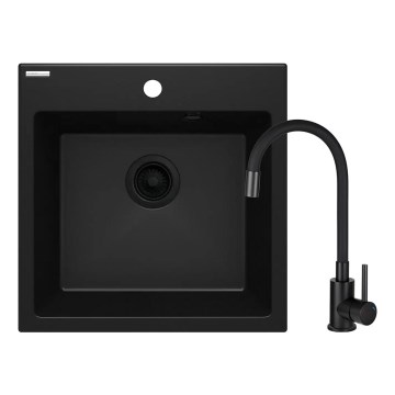 Deante ZQJNN103 - Gootsteen EVORA 50x50 cm + gootsteenkraan met flexibele arm graniet/zwart