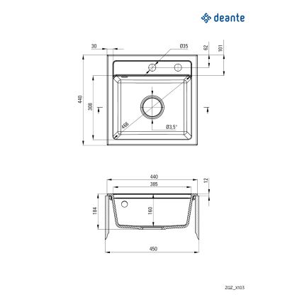 Deante ZQZ_T103 - Keukenspoelbak ZORBA 44x44 cm graniet/antraciet